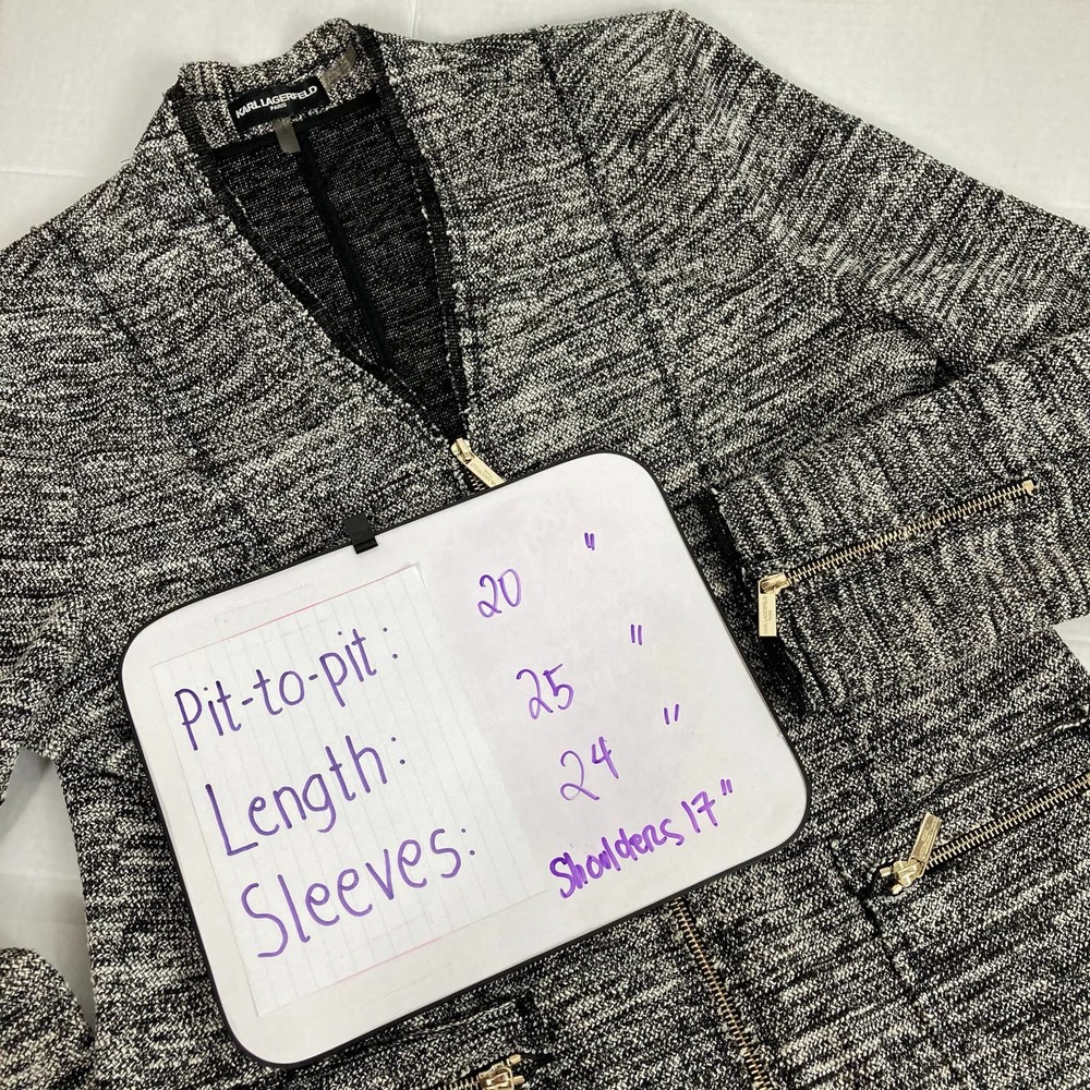 Karl Lagerfeld Tweed Full Zip Blazer Jacket Sz L - Picture 6 of 9